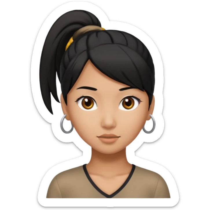 very tan Asian girl with black hair in a ponytail, dark brown eyes sticker