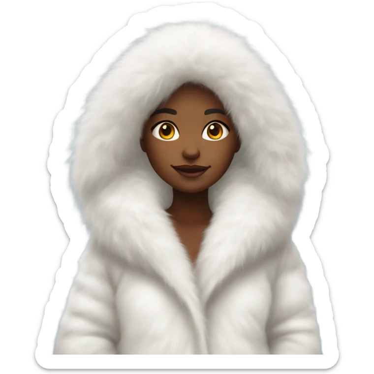 Girl in a extremely big fluffy oversized white fur coat with hood on. The fur is real and it’s very obvious big and fluffy  sticker
