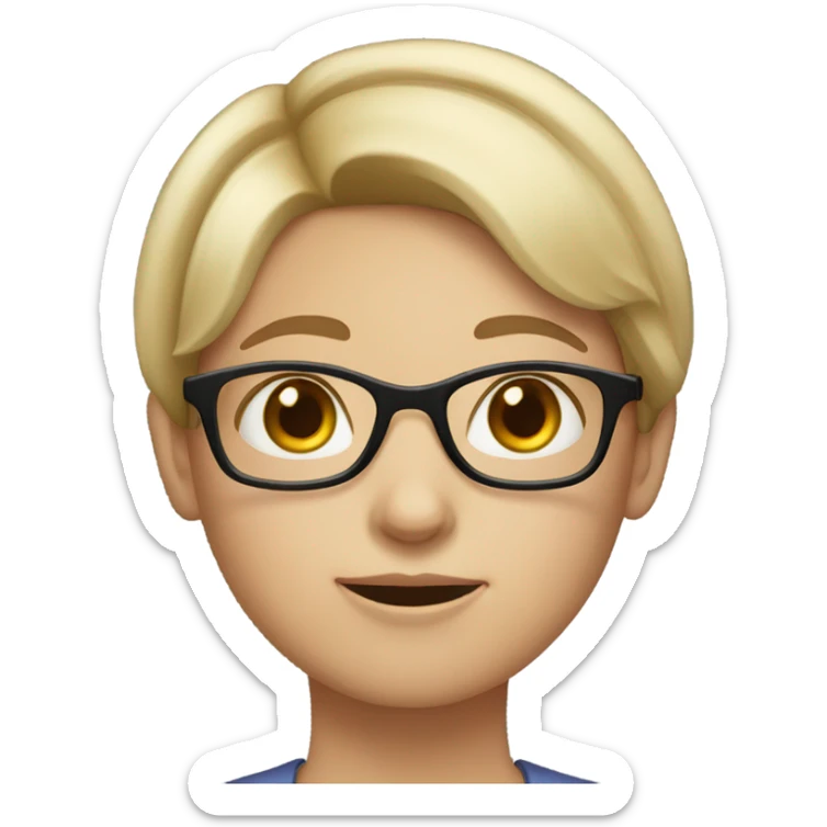 A girl with fair skin, short hair, and glasses, who looks intelligent. sticker