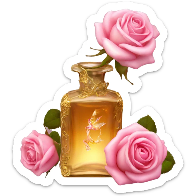 Rose magic fairy sparkling old Antique oil perfume bottle with herbal and rose flowers sticker