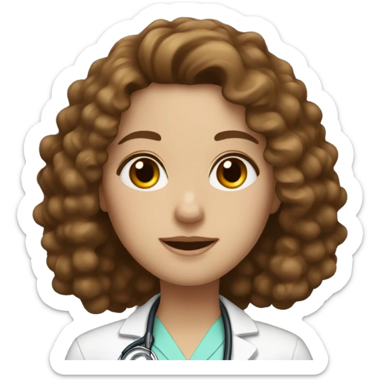 doctor woman, brown eyes, white skin,  long brown curly hair sticker