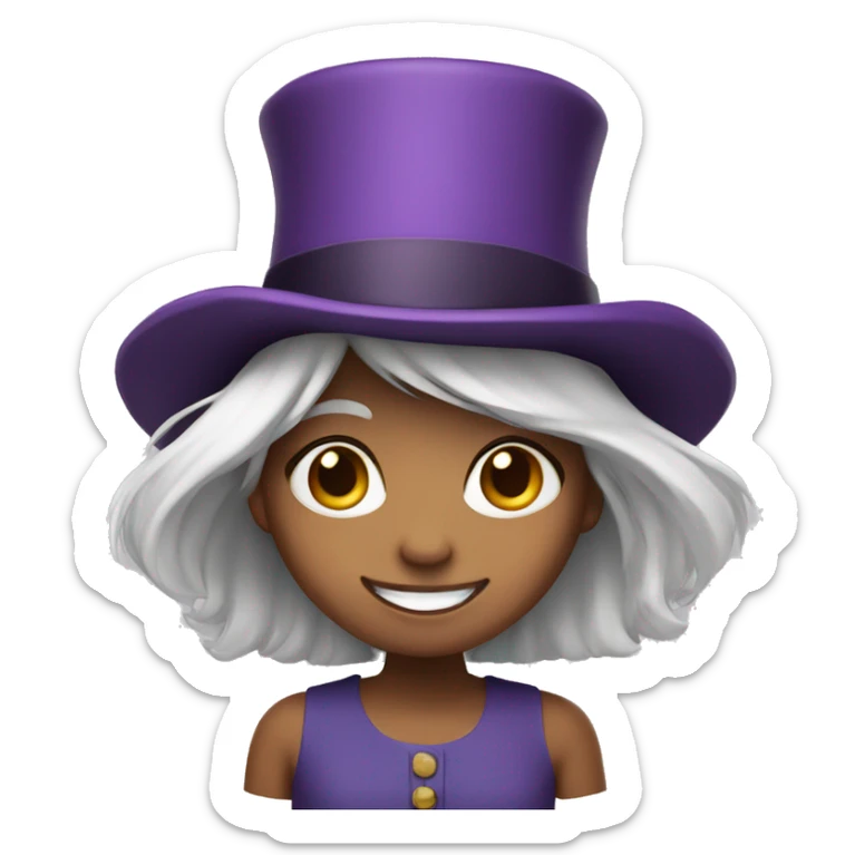 smiling girl-skin white-hair brown-in purple top hat sticker