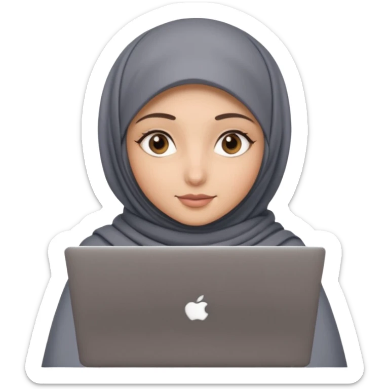 A girl with a gray hijab and hazel eyes is holding a MateBook laptop. sticker
