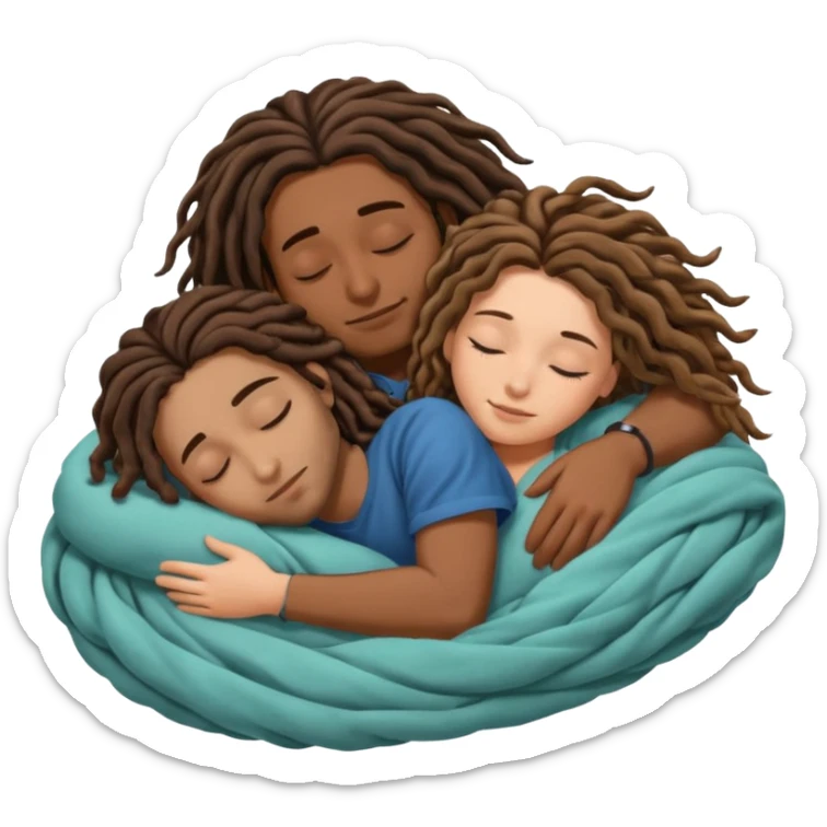 couple sleeping together the male is brown skin with dreads and the female is hispanic with fair skin with long wavy brunette hair sticker