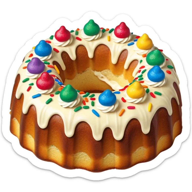 No frosting Bundt cake with colorful sprinkles inside of the cake sticker