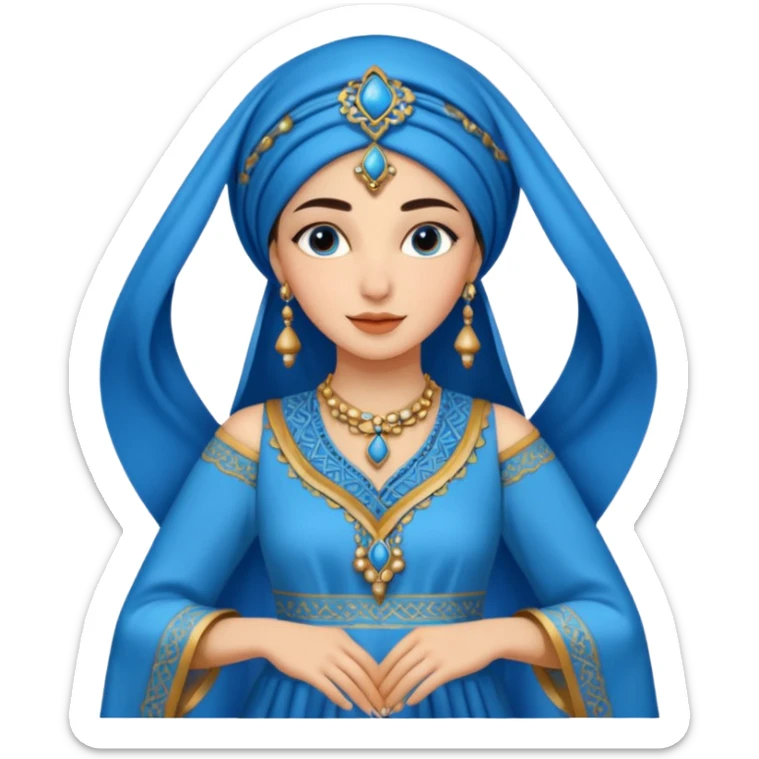 woman in moroccan culture style blue detailed dress sticker
