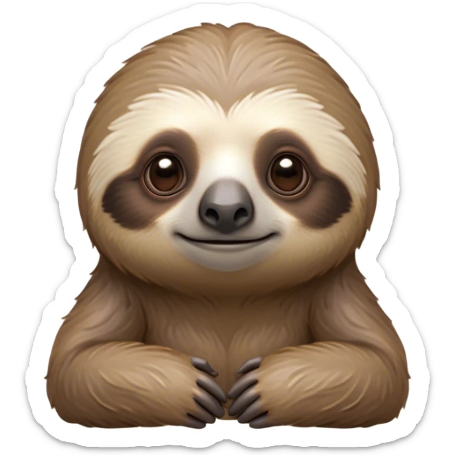 Cinematic Noble Sloth Portrait Emoji, Poised and serene, with a leisurely, gentle build and calm, wise eyes adorned with soft, textured fur, Simplified yet sharp and sophisticated features, highly detailed, glowing with a soft, tranquil glow, high shine, intelligent and unhurried, stylized with an air of relaxed authority, focused and composed, soft glowing outline, capturing the essence of a watchful and confident guardian that appears ready to slowly emerge from the screen with effortless grace! sticker