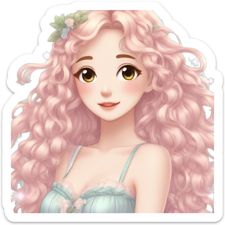 gorgeous pretty attractive anime lady beautiful hair with gorgeous dress fairycore cottagecore pastelcore detailed high quality trending VOGUE aesthetic head and busy sticker