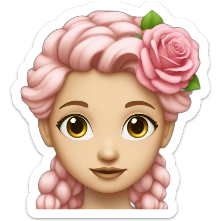 Girl with pink rose in hair and green eyes sticker