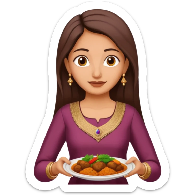 make an indian mom holding a plate of dinner wearing a salwar kameez  sticker