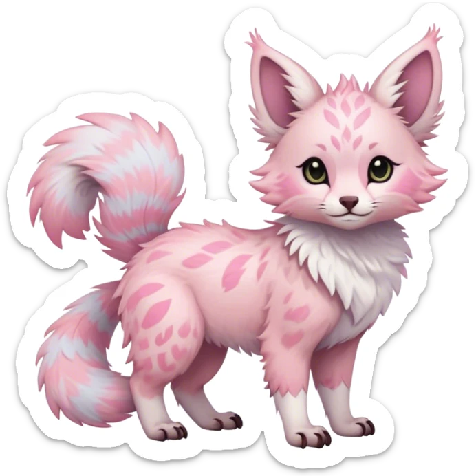 Feral Rare Fantasy cute pastel Vernid-Trico-species by LiLaiRa, markings, tufted ears, full body sticker