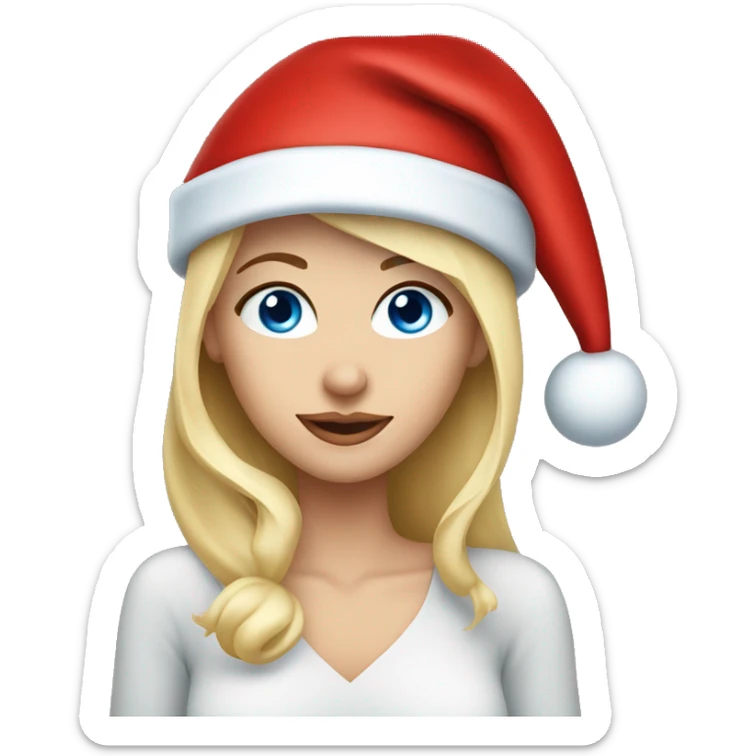 Beautiful blonde blue eyed woman wearing red santa hat sticker