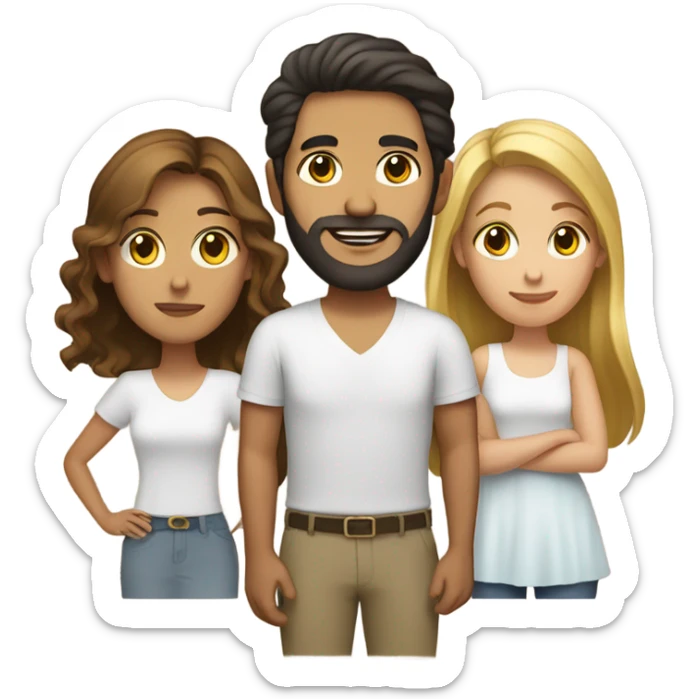 Puerto rican beard short brown hair  with blond long hair woman and brown long hair girl Family  sticker
