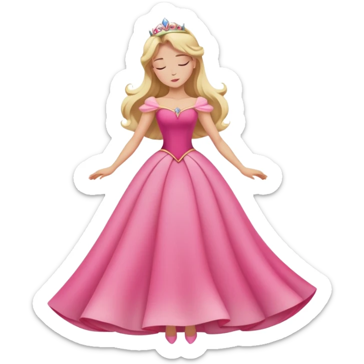 full body Sleeping Beauty Aurora with pink dress, blonde hair, minimal style sticker