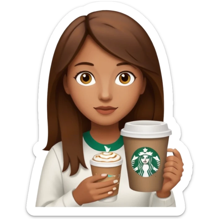 Girl, brown hair and brown eyes, Starbucks sticker
