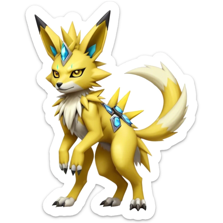 Cool Edgy Shiny Futuristic Ethereal Legendary Zeraora-Digimon-Jolteon-Renamon-Pokemon-hybrid full body sticker