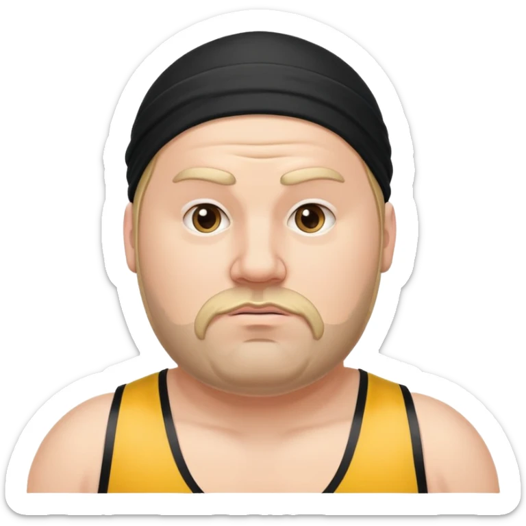 White skin fat guy with black durag, light stubble beard of a few days in wrestling singlet sticker