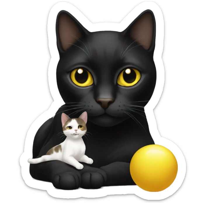 A black female cat with a yellow and white (no black) male cat playing sticker