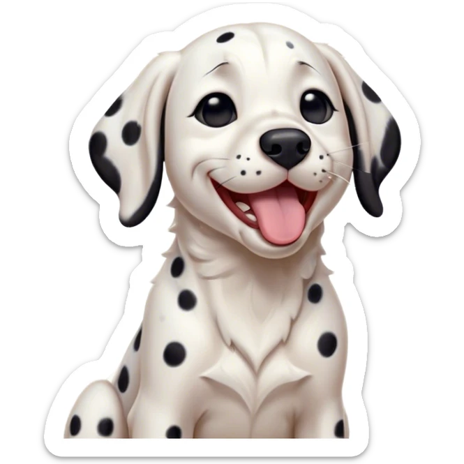 Cinematic Cute Yawning Dalmatian Portrait Emoji, Head tilted slightly with a dramatic, wide-open yawn, revealing a pristine white coat with bold black spots, floppy ears slightly drooping, round dark eyes barely open in drowsy contentment, Simplified yet irresistibly adorable features, highly detailed, glowing with a soft, cozy glow, high shine, relaxed yet expressive, stylized with a touch of whimsy, bright and endearing, soft glowing outline, capturing the essence of a sleepy yet affectionate companion, so drowsy it feels like it could stretch right out of the screen and curl up for a nap! sticker
