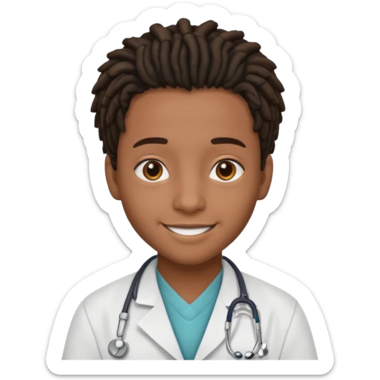 make me a black doctor with short dreads, he is a teen, no face hair, make him happy sticker