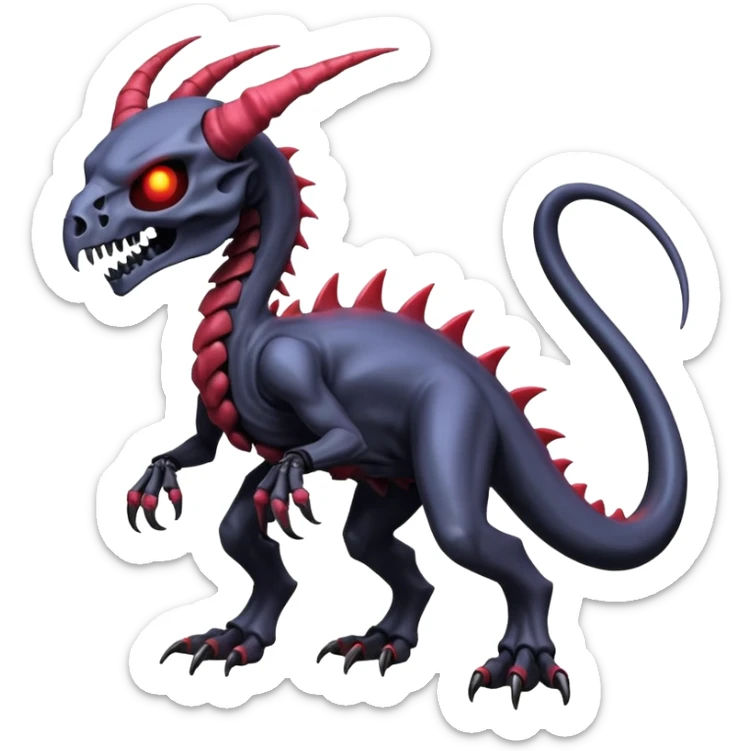 Shiny Horned Futuristic Badass Demonic Spectral Dusky Spooky Skull-faced Cool Hot Stylish Handsome Alien-Salandit-Darkrai-Genesect-Fakémon-fusion (full body) sticker