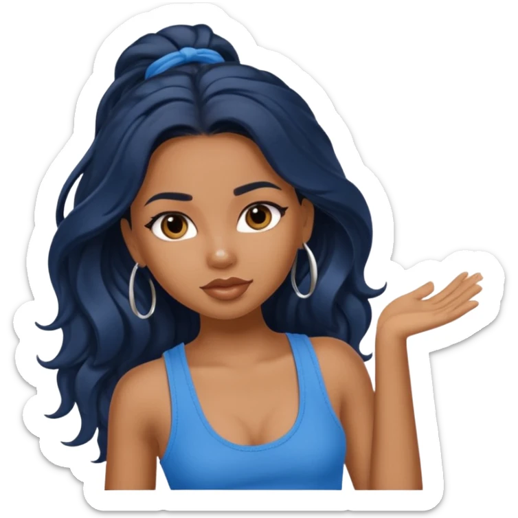 a pretty bratz brown girl with long wavy black color hair and a blue tank top on sticker