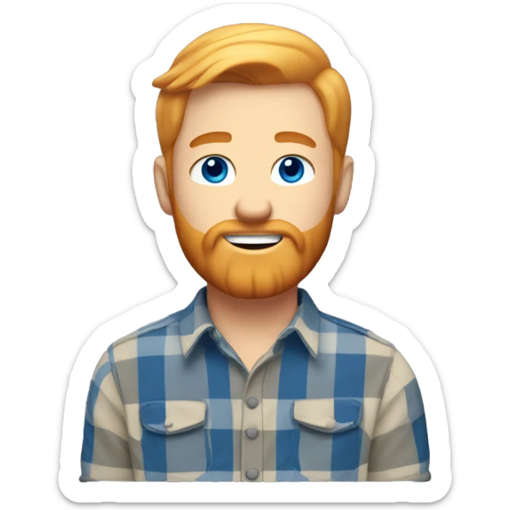 Blond ginger bearded man blue eyes lumberjack shirt short hair groomed sticker