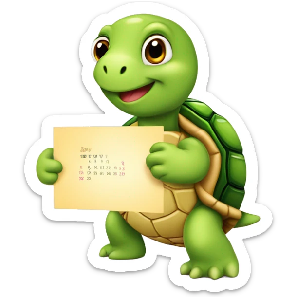 A cute little turtle with a card asking people to join the party. With Calendar sticker