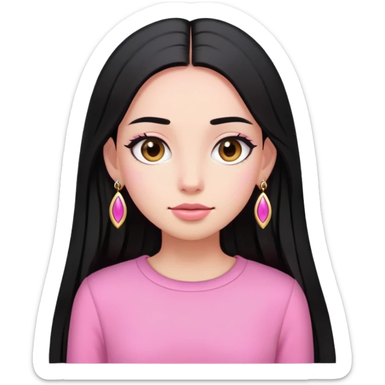 A girl wearing pink clothes, long black straight hair and earrings sticker