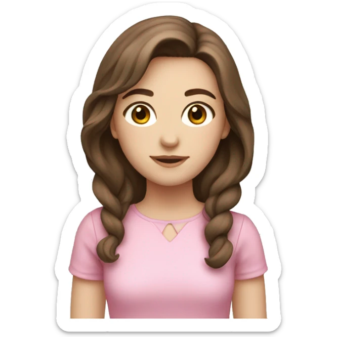 girl with brown hair and pale skin, brown eyes with pink outfit sticker