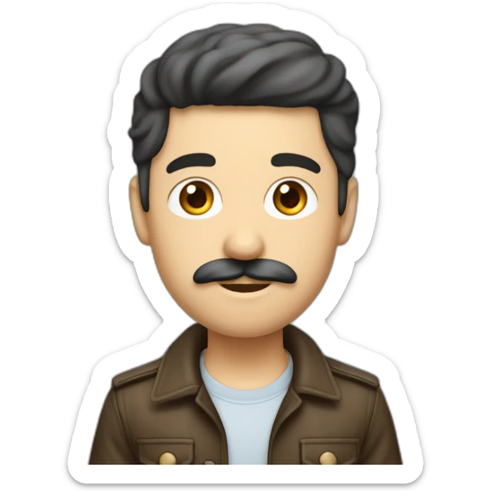 un garçons brun cheveux mi long avec écouteur yeux bleus casquette et moustache peau normal sticker