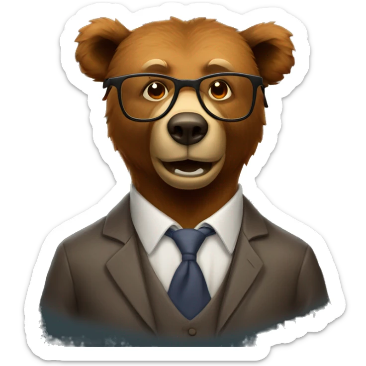 Brown bear animal dressed as a university professor wearing thick rimmed tortoiseshell glasses sticker