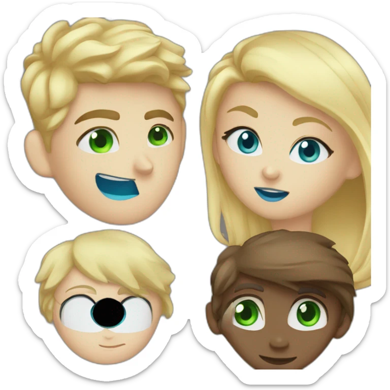 Girl blue eyes blonde hair kiss a boy with dark brown hair and green eyes sticker