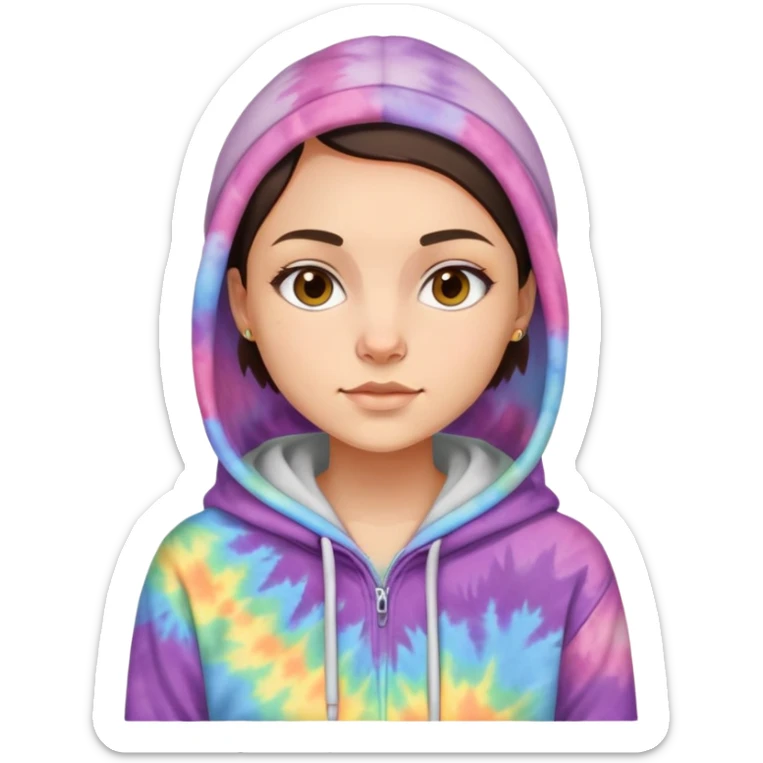 shaved haired brunette girl with an Ohio beanie on and a tiedye hoodie sticker