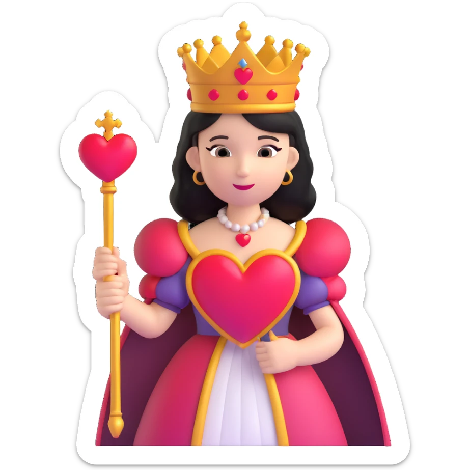 Queen of Hearts from Alice in Wonderland, classic look, crown and heart scepter sticker