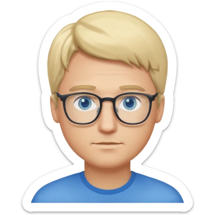 man with straight blonde hair, blue eyes, and glasses emoji sticker
