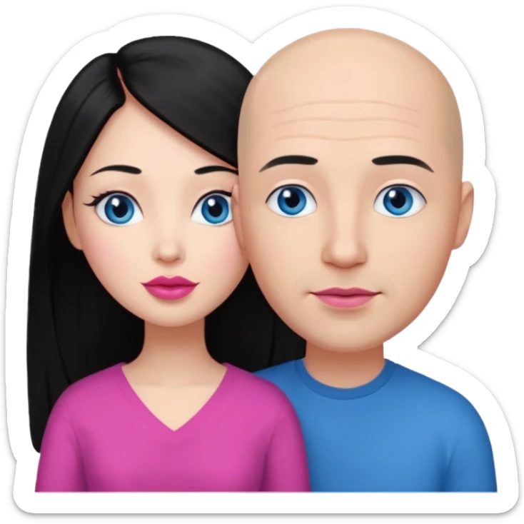Bald white man blue eyes in love with Filipina woman with long hair and dark eyes and pink lips sticker