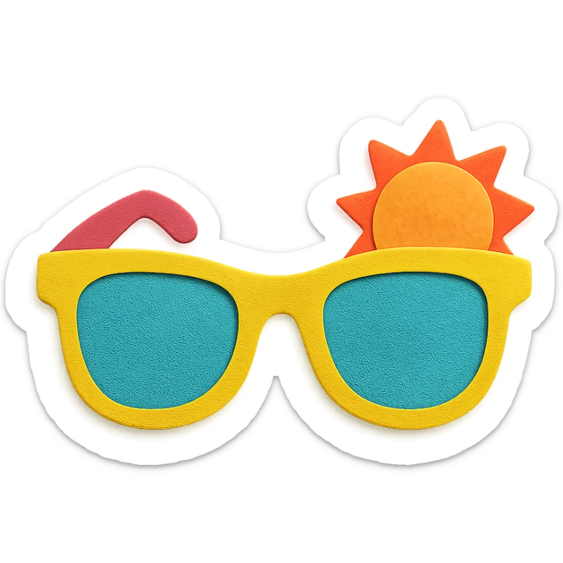 sunglasses with a fun summer vibe and bright colors in paper-craft style sticker