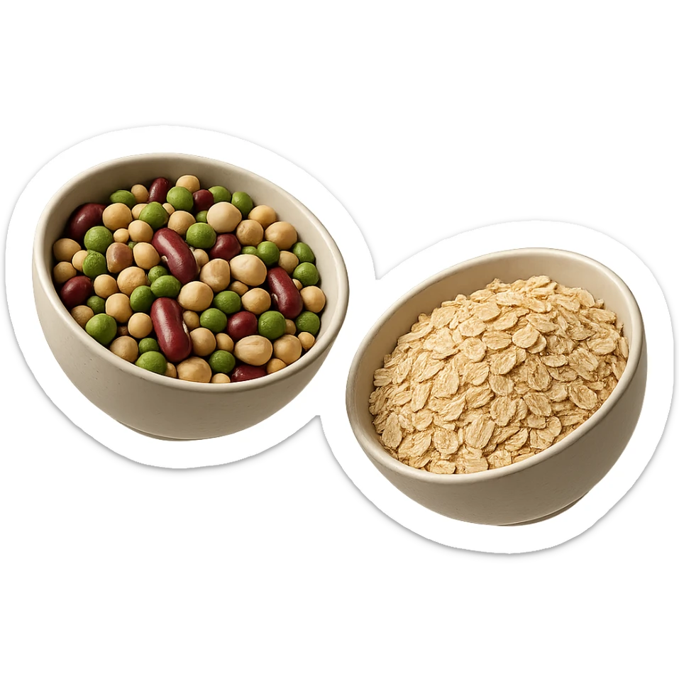 BOWL DI LEGUMI FLUTTUA IN ARIA INSIEME A BOWL DI FIOCCHI DI AVENA,  iperrealistico 4k sticker