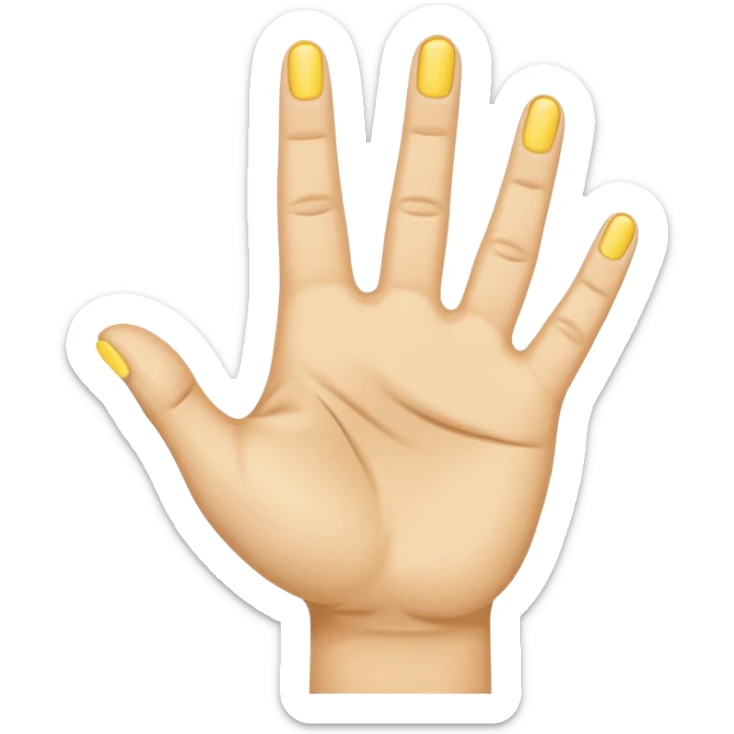 A simple emoji-style illustration of a human hand with four fingers raised and the thumb folded down across the palm sticker