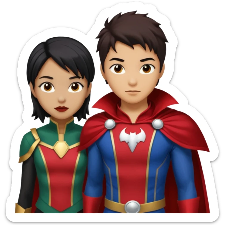 Solo poly platonic relationship, one is south African girl, one is Asian boy, one is biracial features Asian tomboy girl, vampire and marvel cosplay elements inspired. sticker