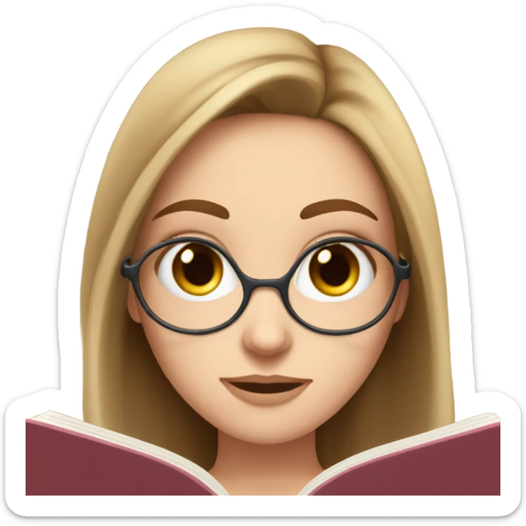 White girl, long brown hair, facial piercings, reading book, blue eyes sticker