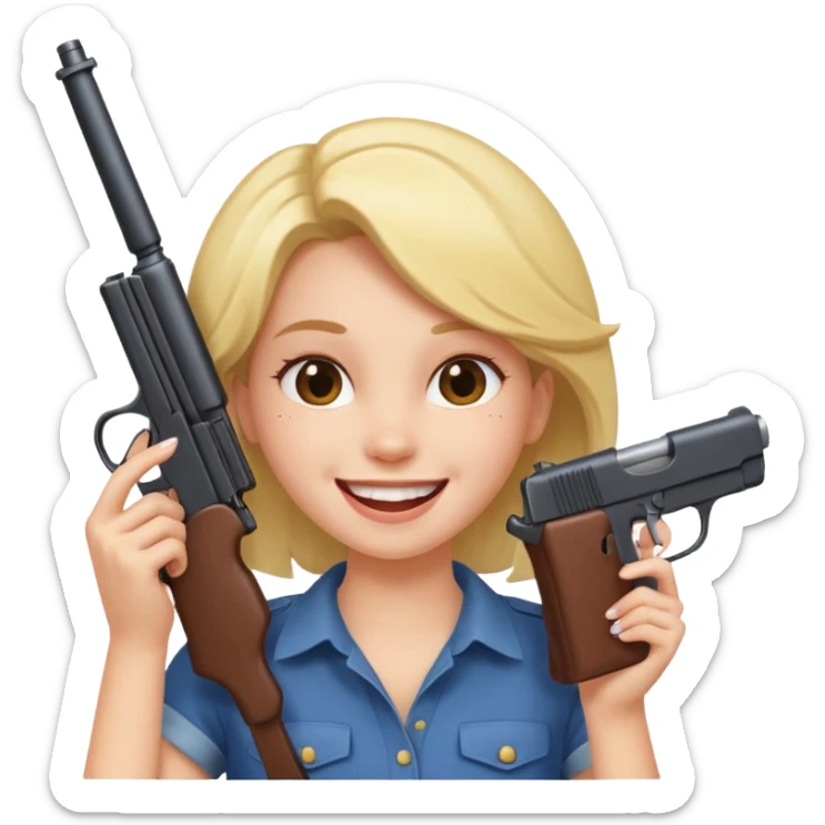 girl smiling and laughing ava holding a fake gun to the side of her head sticker
