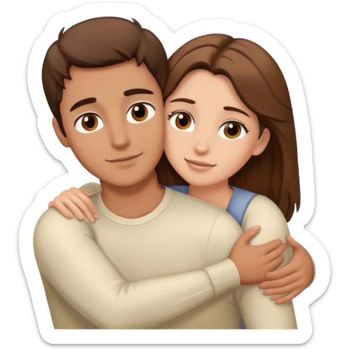 white couple with brown hair,man has brown eyes, they’re hugging each other  sticker