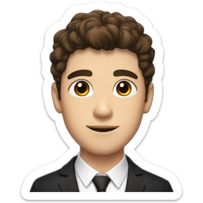 young man with brown hair and brown eyes and a black suit and hair to the left sticker