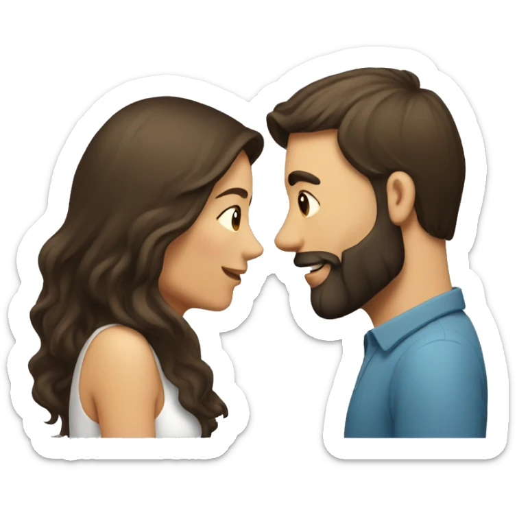 Brunette man with beard kissing brunette woman with long hair sticker