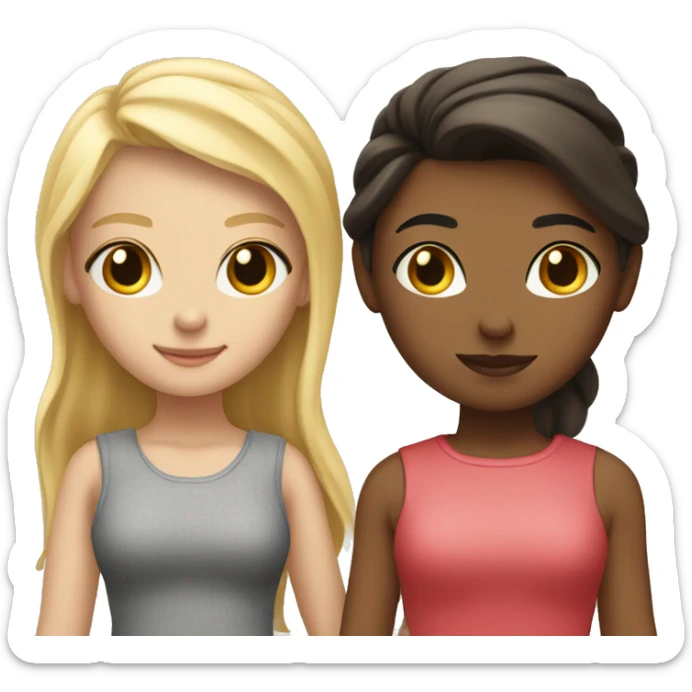one tall blonde girl and one short brunette girl in love holding hands sticker