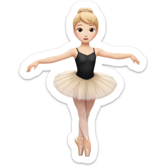 Cinematic Realistic Ballerina Portrait, depicted with lifelike skin texture, subtle rosy undertones, and soft natural lighting that enhances the gentle contours of her face. Her intricately detailed golden blonde hair is elegantly styled in an updo, sticker