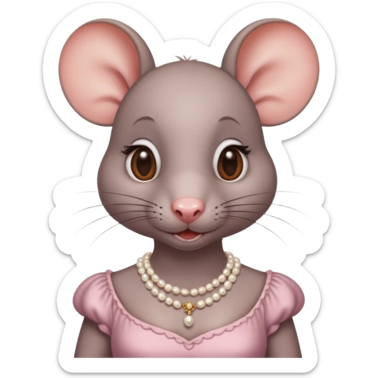 A beady eyes beautiful female rat wearing a dress with rosy cheeks and a pearl necklace  sticker