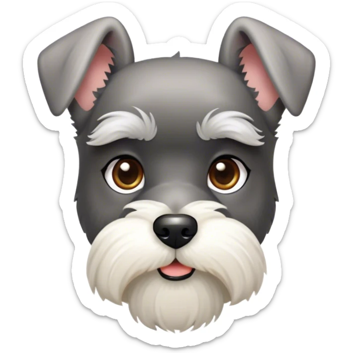 Cinematic Noble Miniature Schnauzer Portrait Emoji, Standing with a proud and stately demeanor, showcasing a sharply defined, salt-and-pepper fur with distinguished eyebrows and a confident, alert expression, simplified yet exquisitely detailed, glowing with a refined, dignified radiance, high shine, exuding intelligence and classic noble charm, soft glowing outline, capturing the essence of a noble Miniature Schnauzer that commands attention with effortless style! sticker
